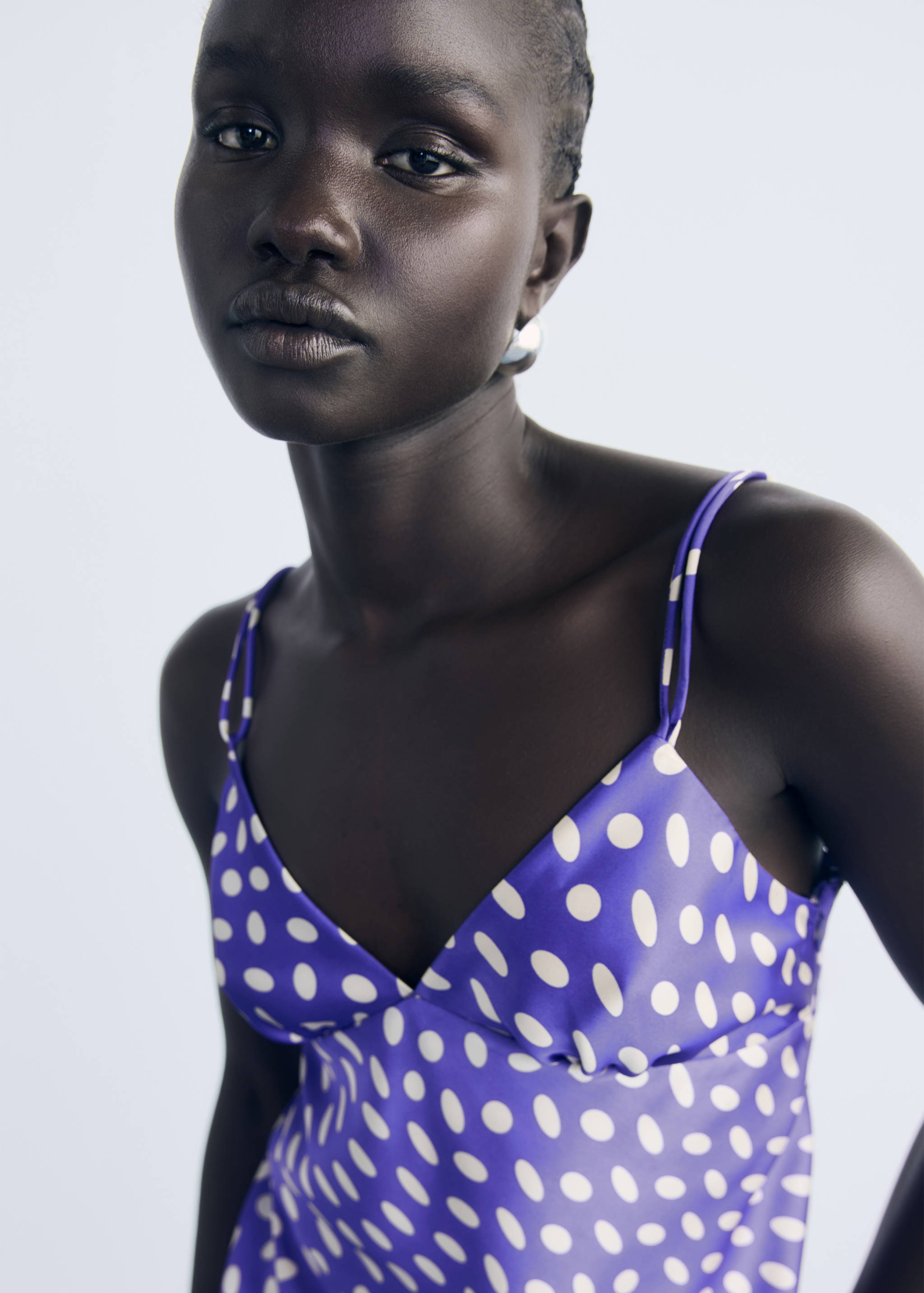 Polka-dot satin-finish dress - Details of the article 1