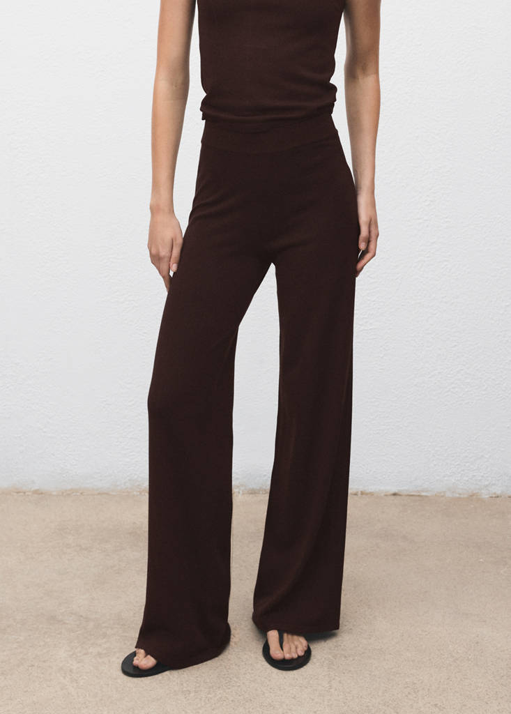 Fine-knit wide leg trousers — Chocolate
