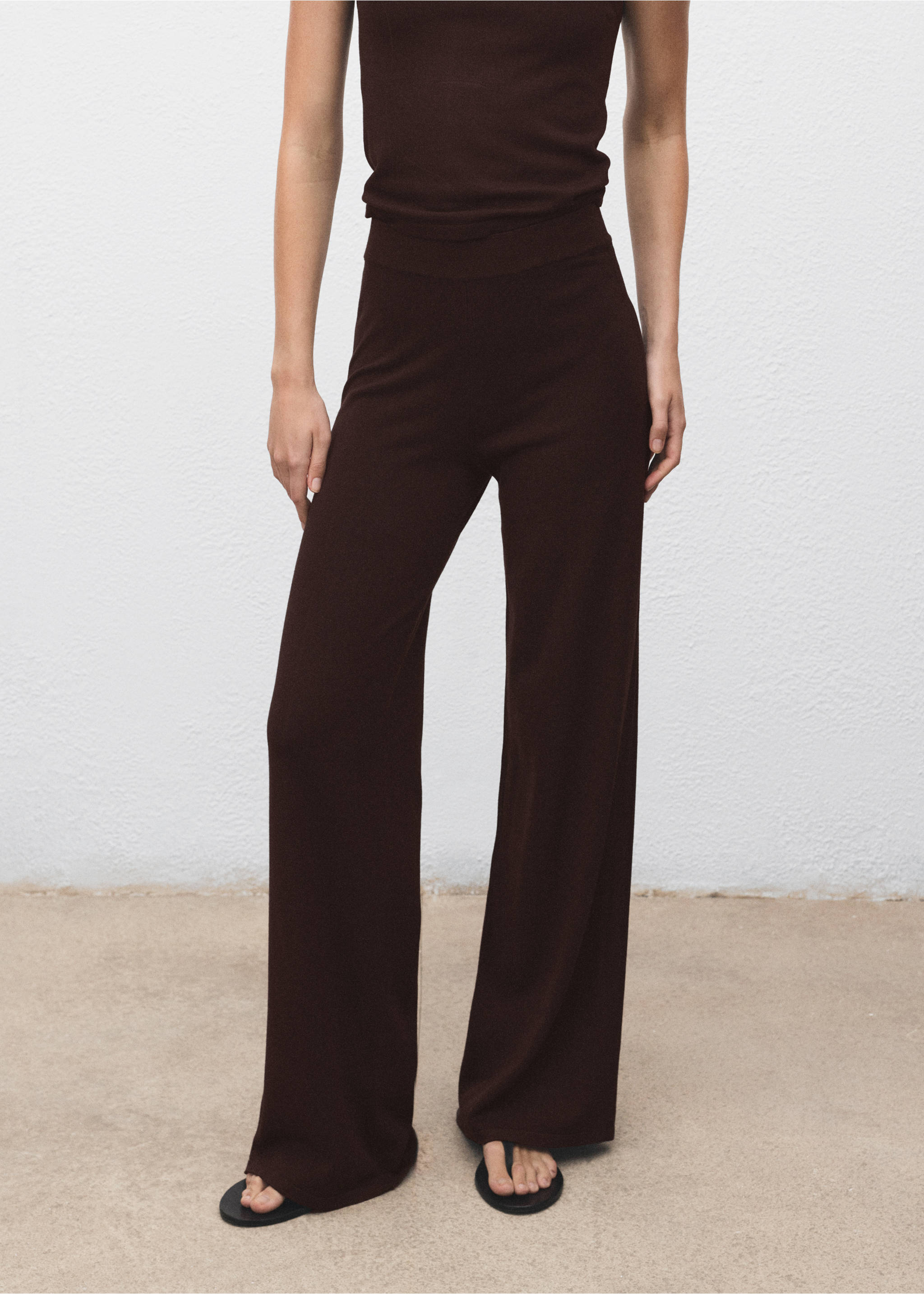 Fine-knit wide leg trousers - Medium plane, Chocolate. Ref: 17044776-00.