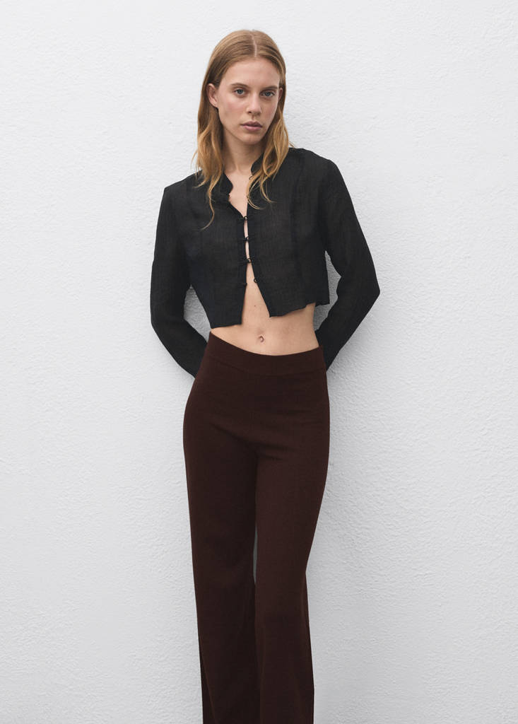 Fine-knit wide leg trousers — Chocolate