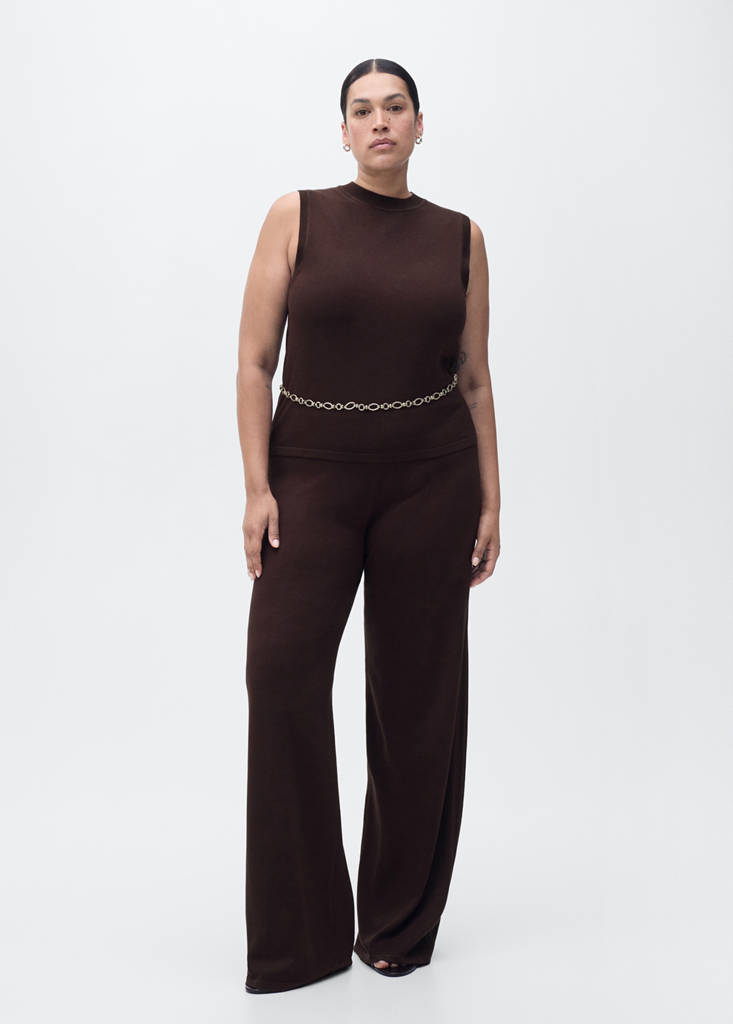 Fine-knit wide leg trousers — Chocolate