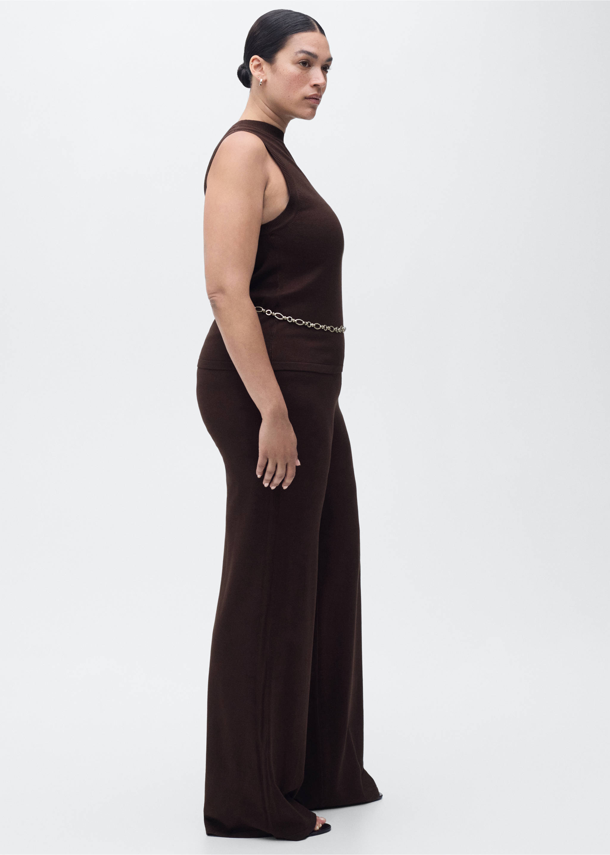 Fine-knit wide leg trousers - Details of the article 5, Chocolate. Ref: 17044776-00.