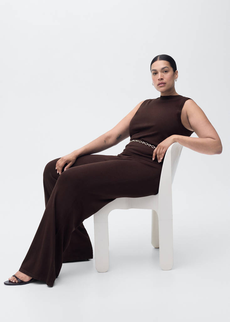 Fine-knit wide leg trousers — Chocolate