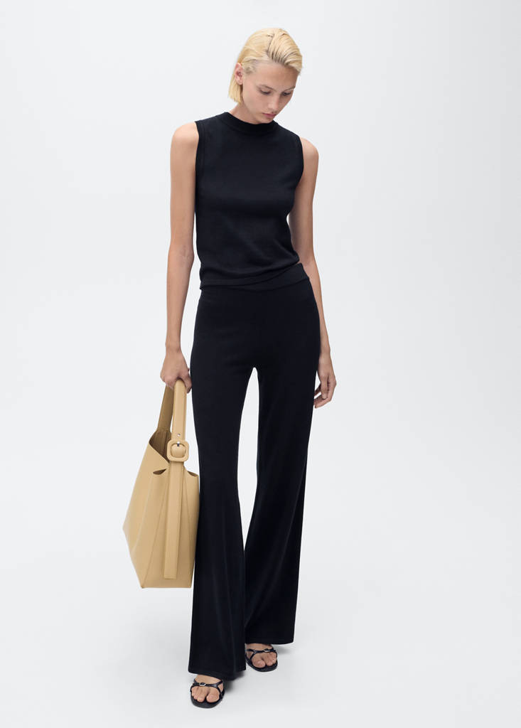 Fine-knit wide leg trousers — Dark Navy