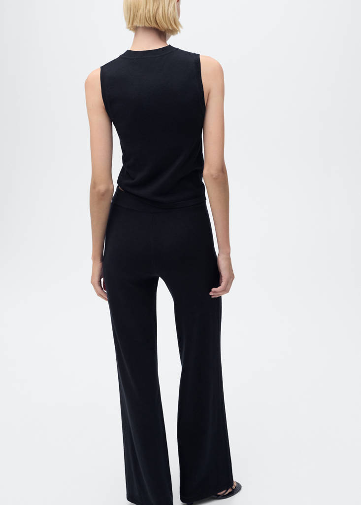 Fine-knit wide leg trousers — Dark Navy
