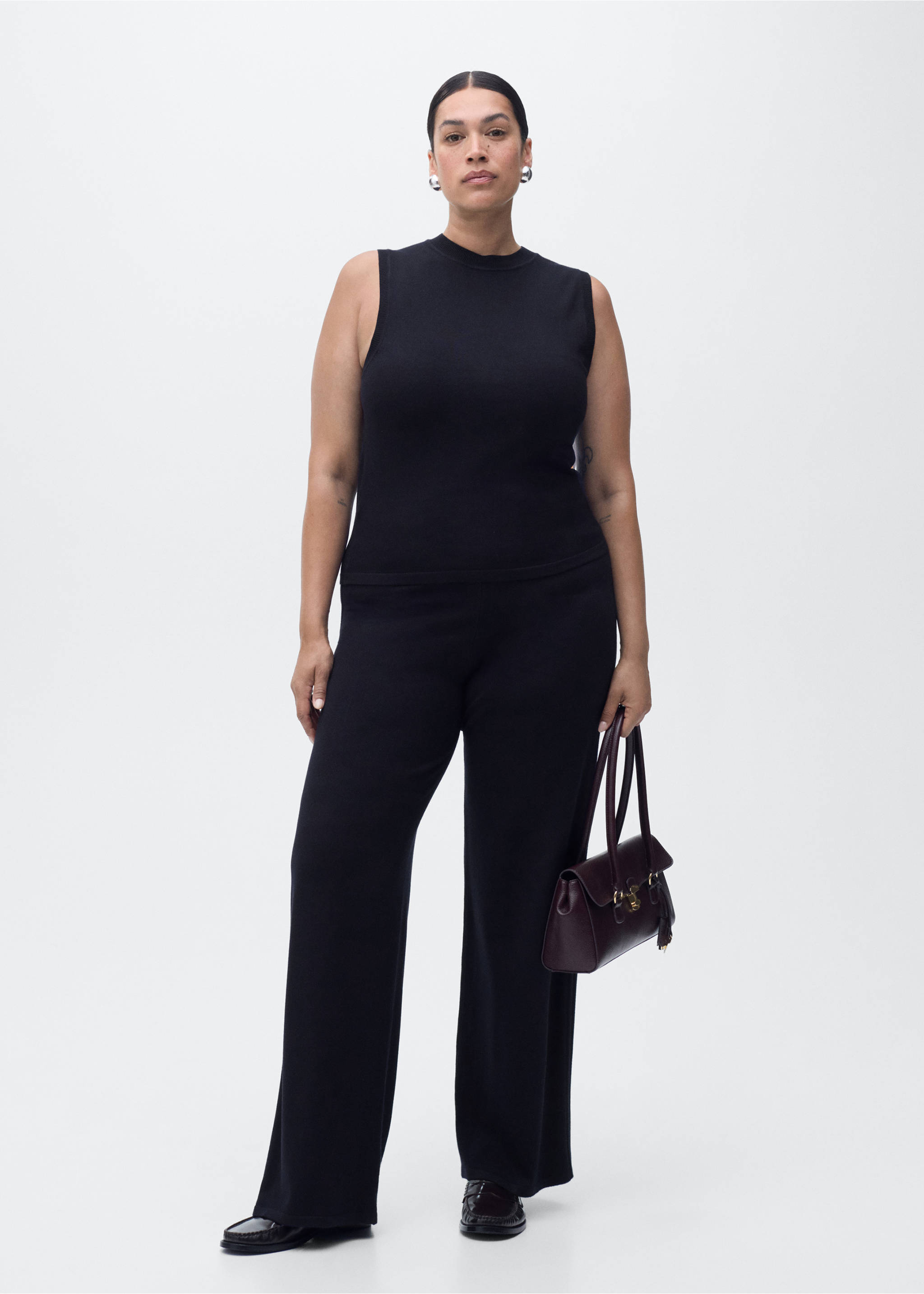 Fine-knit wide leg trousers - Details of the article 3, Dark Navy. Ref: 17044776-00.