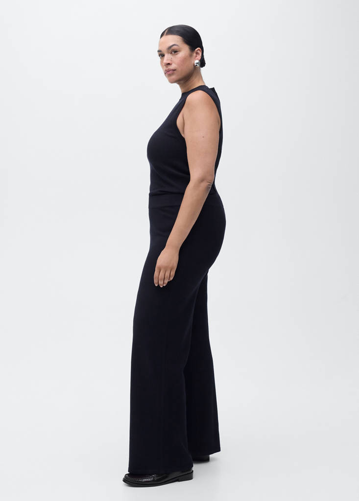 Fine-knit wide leg trousers — Dark Navy
