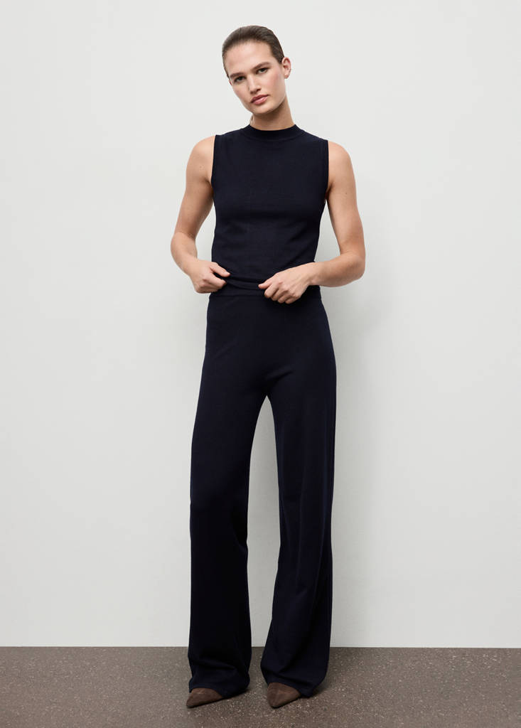 Fine-knit wide leg trousers — Dark Navy