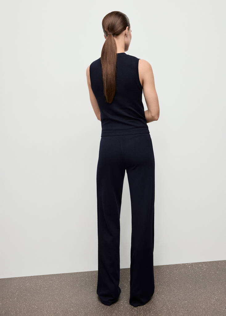 Fine-knit wide leg trousers — Dark Navy