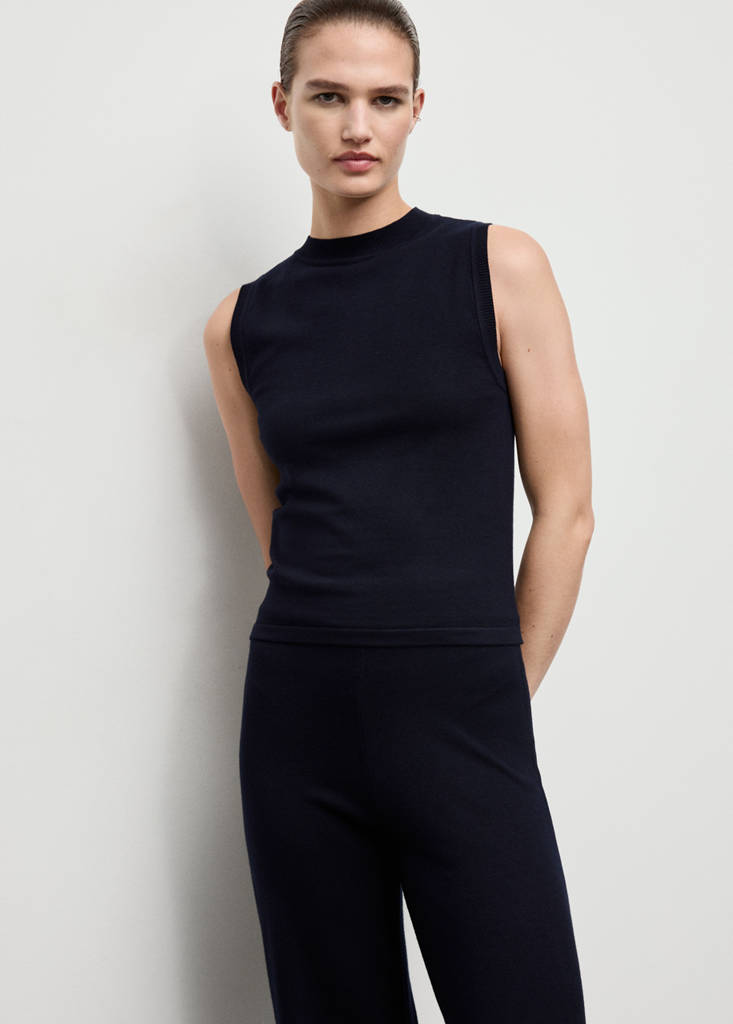 Fine-knit wide leg trousers — Dark Navy