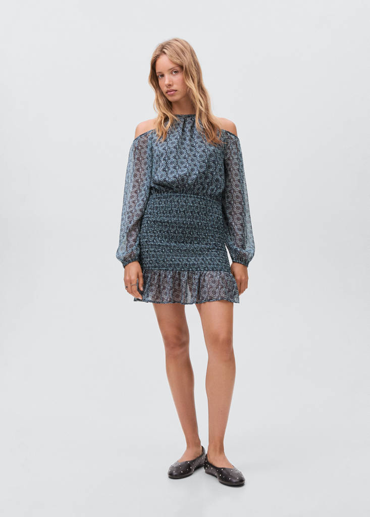 Floral dress with cut-out — Petrol Blue