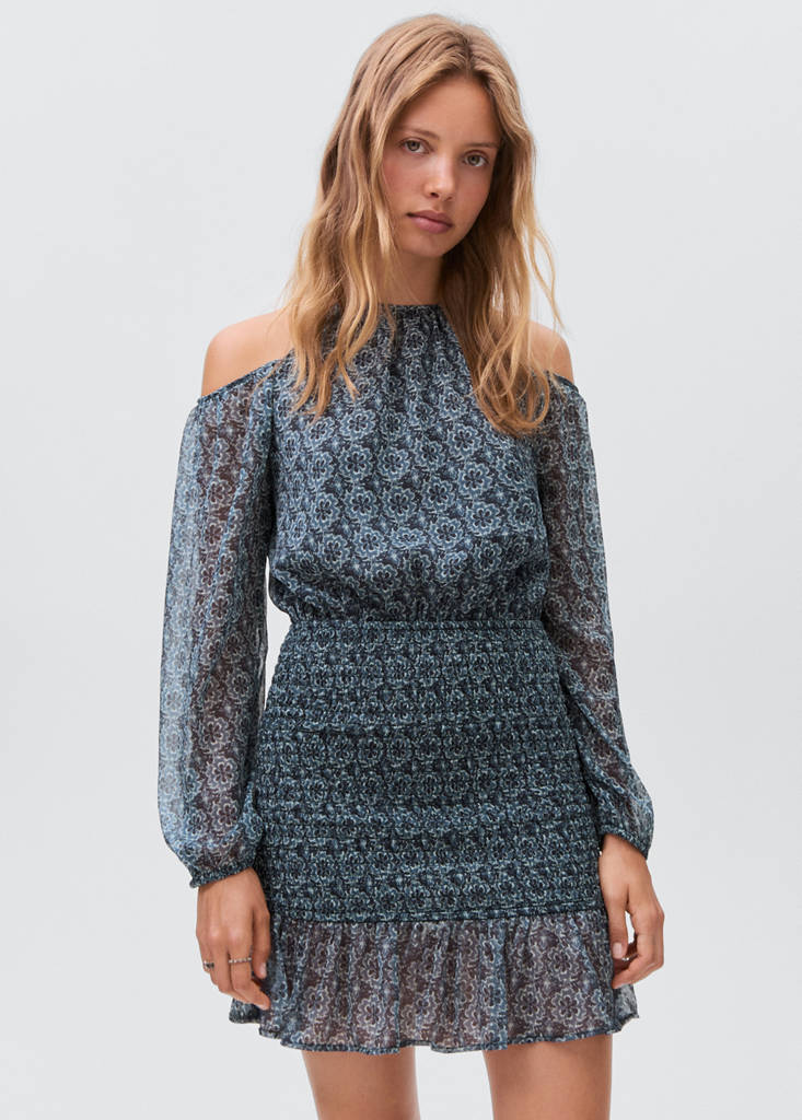 Floral dress with cut-out — Petrol Blue