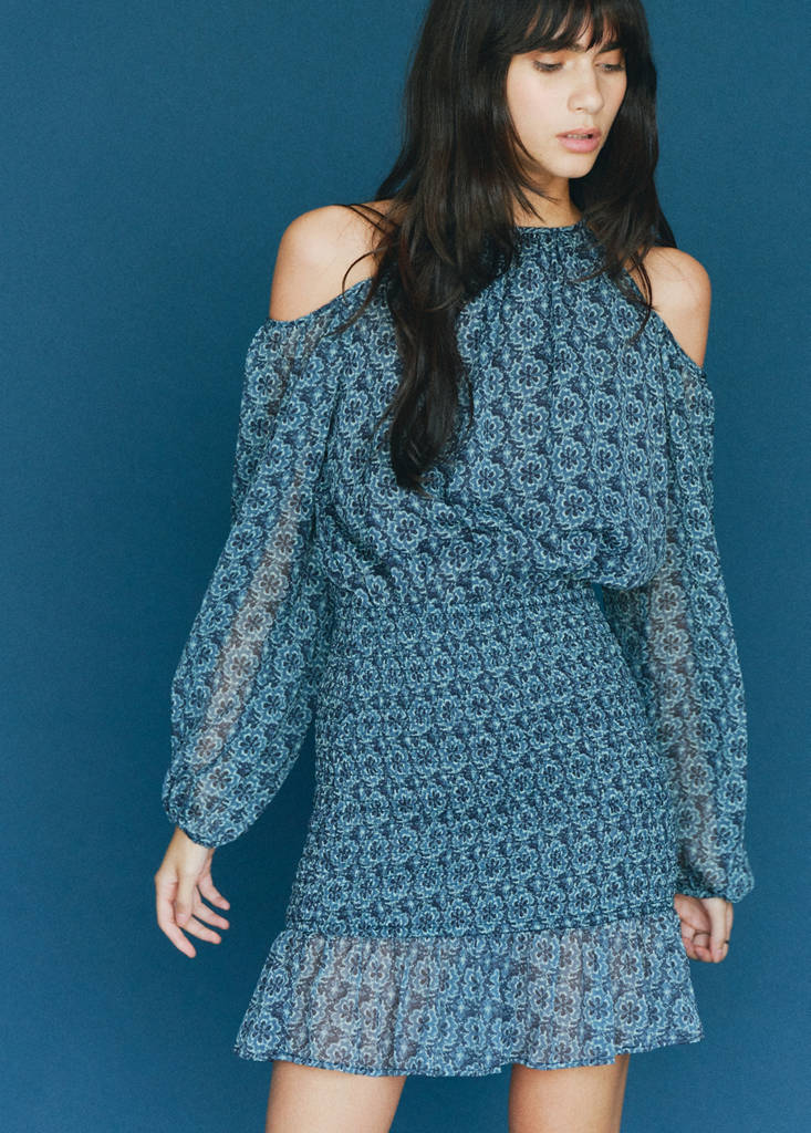 Floral dress with cut-out — Petrol Blue