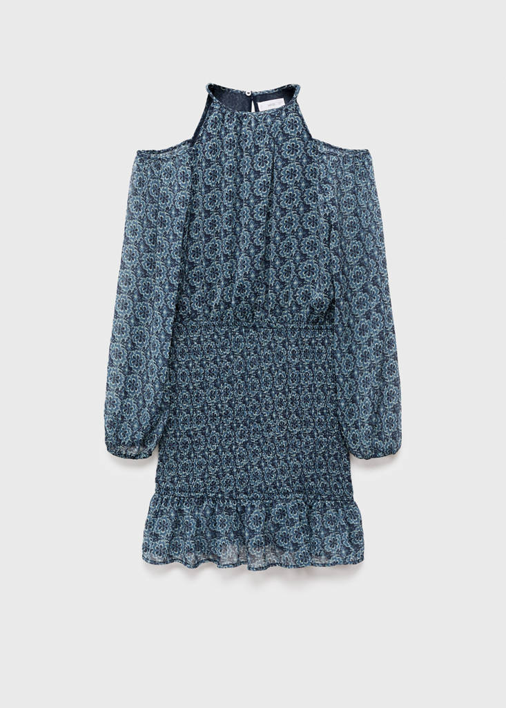 Floral dress with cut-out — Petrol Blue