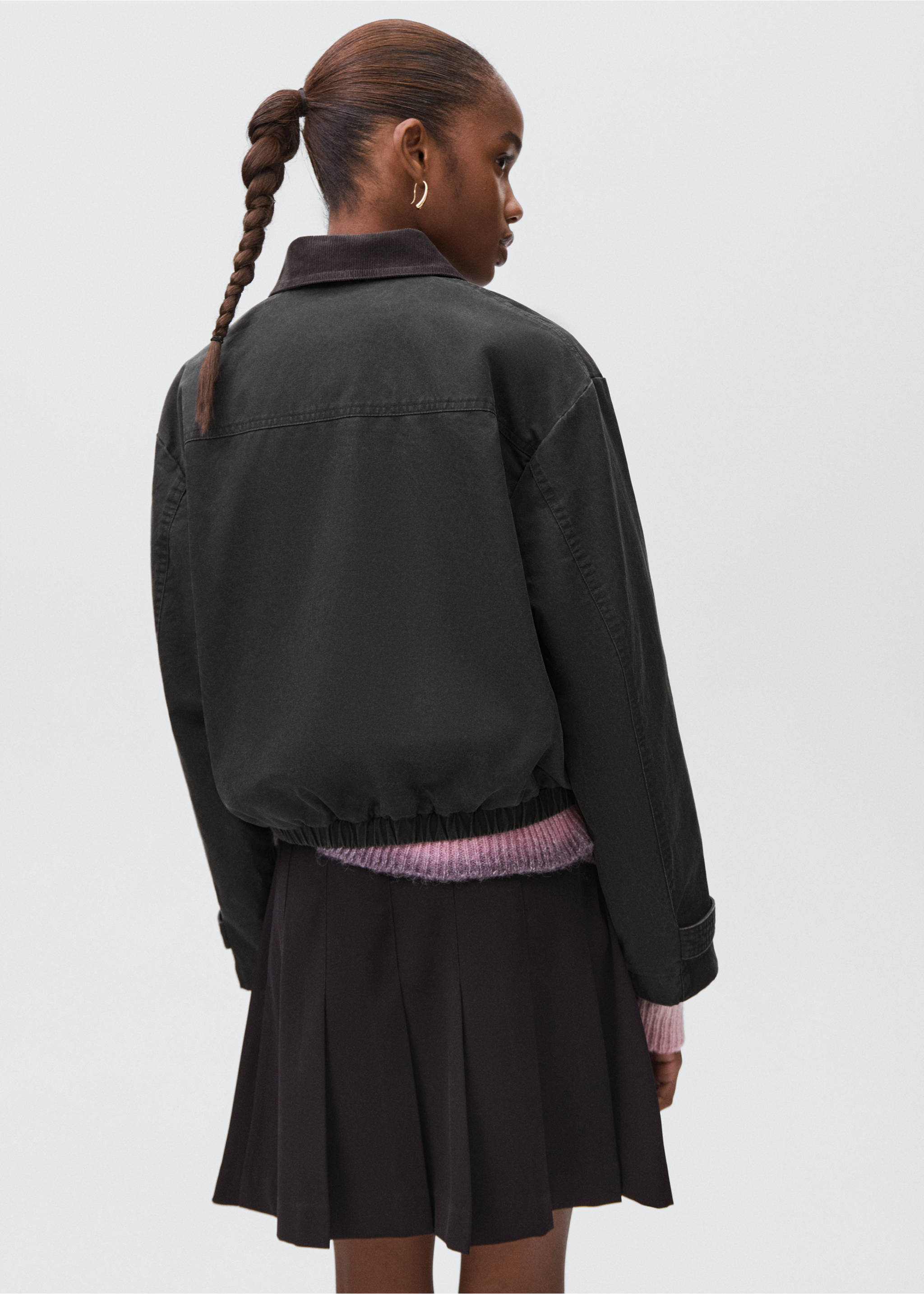Cazadora bomber cuello camisero - Reverso del artículo, Gris antracita. Ref: 17045141-00.