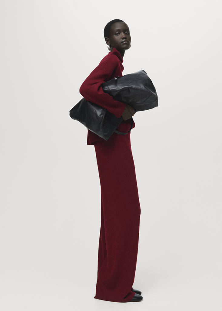 Straight knitted trousers — Maroon