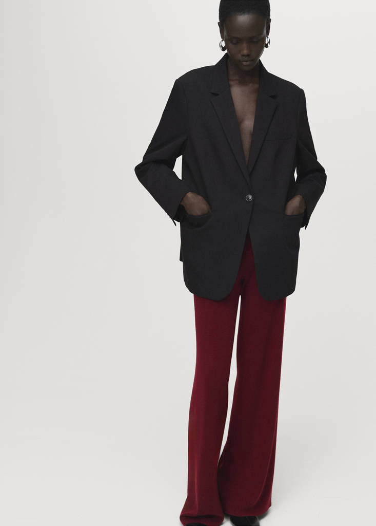 Straight knitted trousers — Maroon