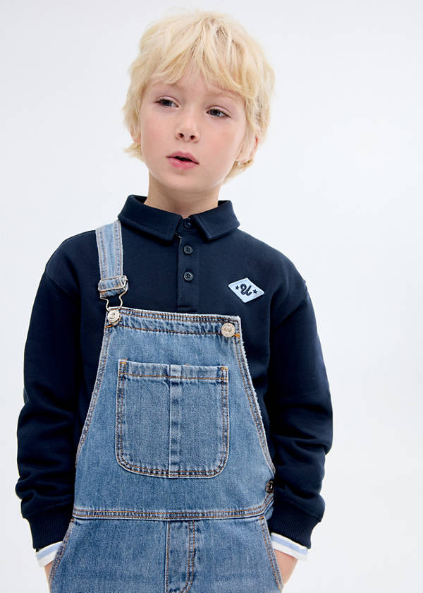 100% cotton polo-style sweatshirt — Navy