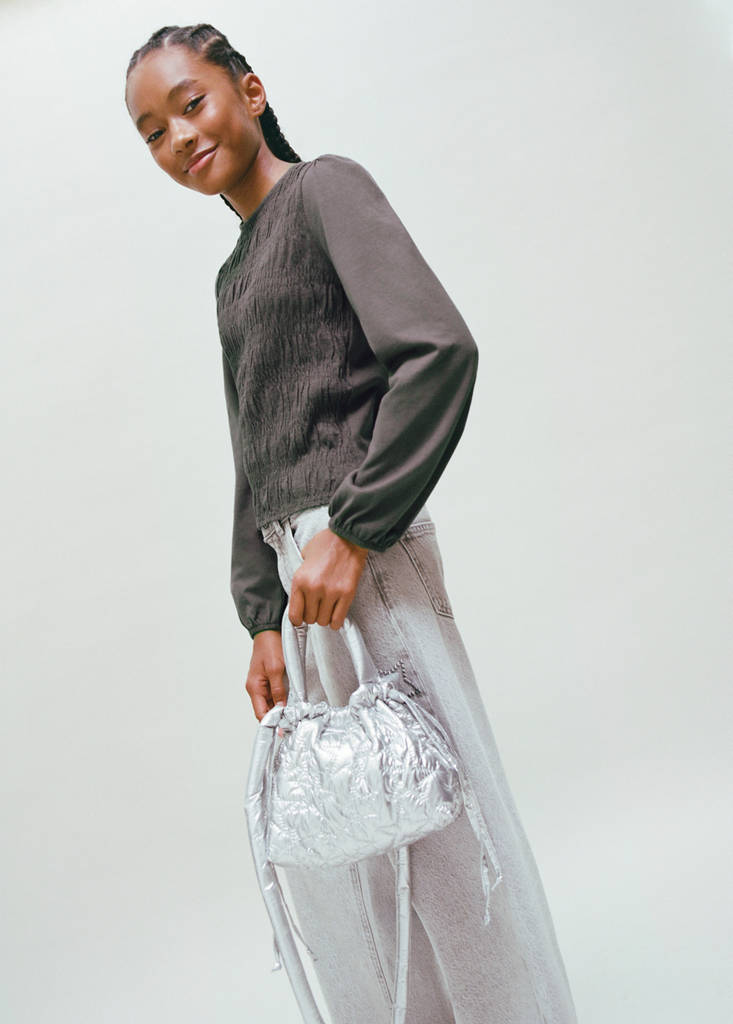 Long-sleeved t-shirt with ruffles — Charcoal