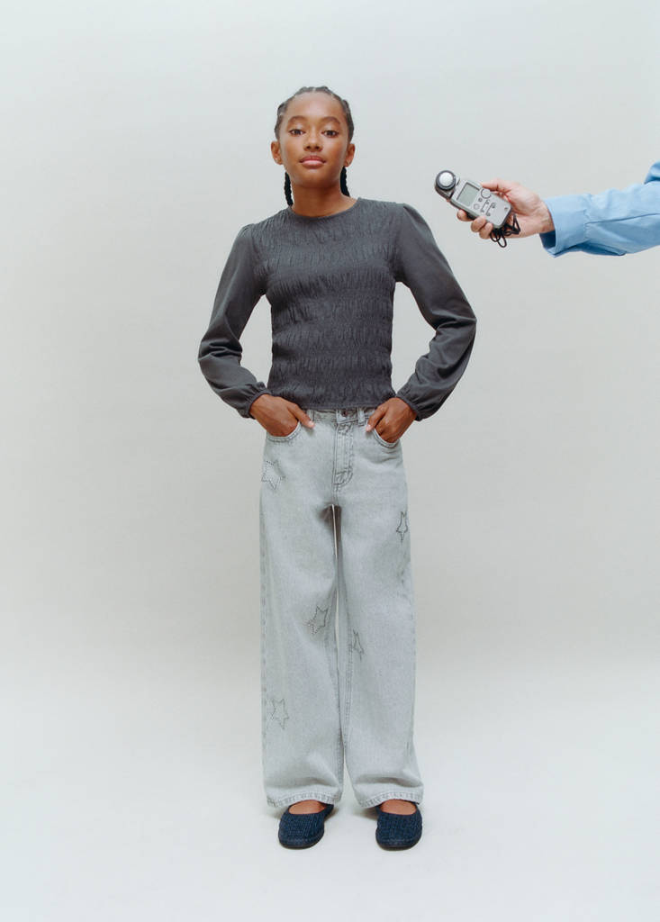 Long-sleeved t-shirt with ruffles — Charcoal