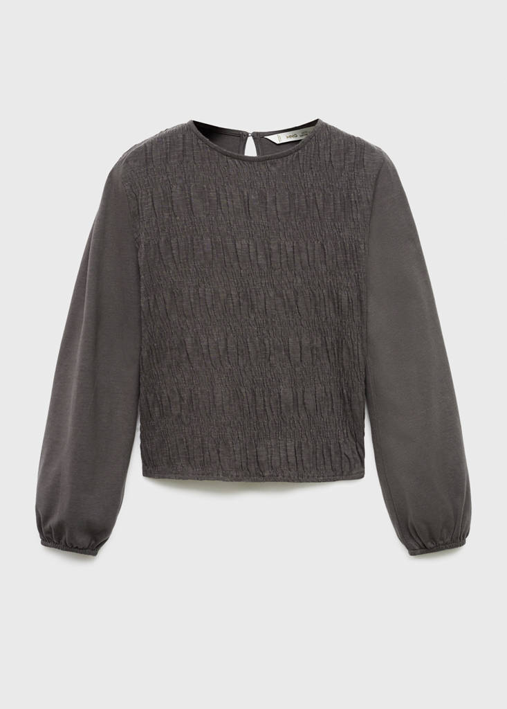 Long-sleeved t-shirt with ruffles — Charcoal