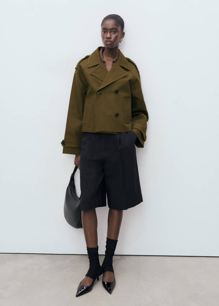Oversized short double-breasted trench coat — Khaki