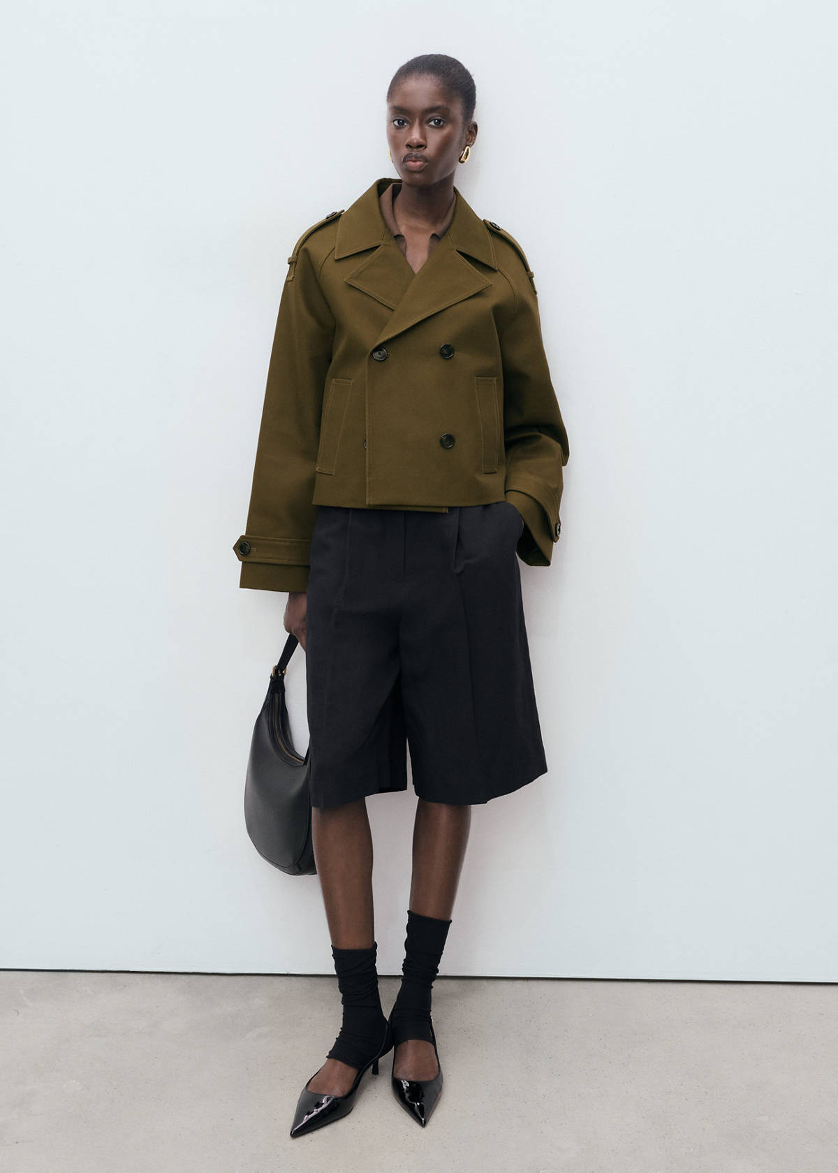 Oversized short double-breasted trench coat — Khaki