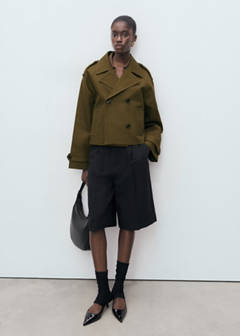Oversized short double-breasted trench coat — Khaki 2