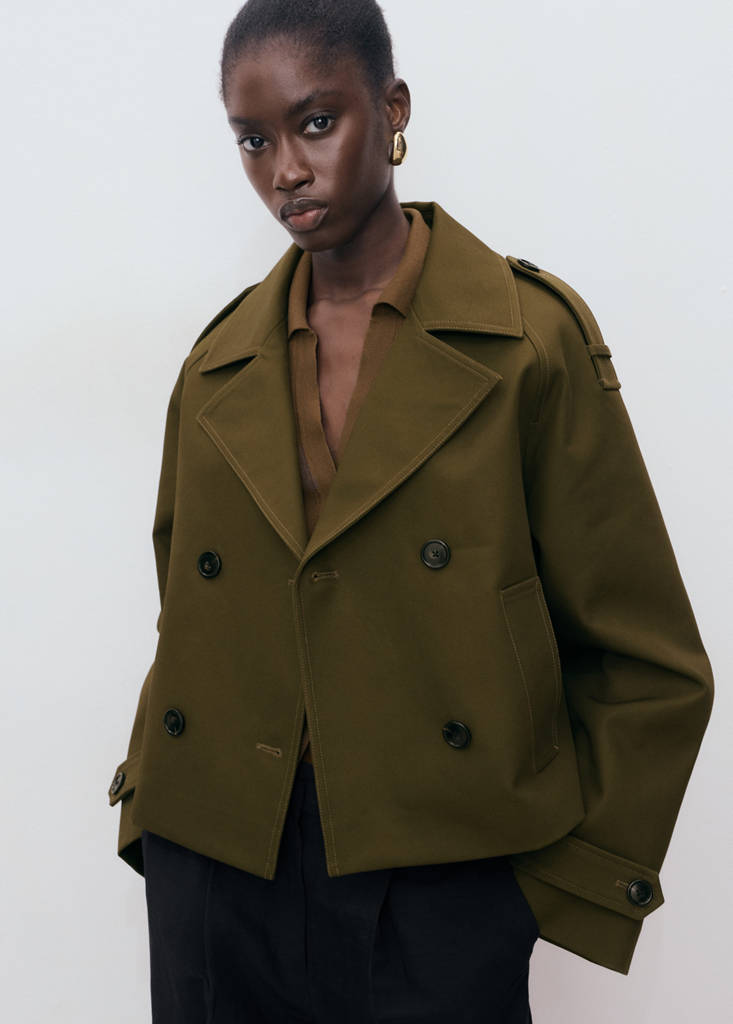 Oversized short double-breasted trench coat — Khaki