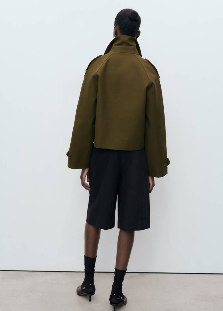 Oversized short double-breasted trench coat — Khaki
