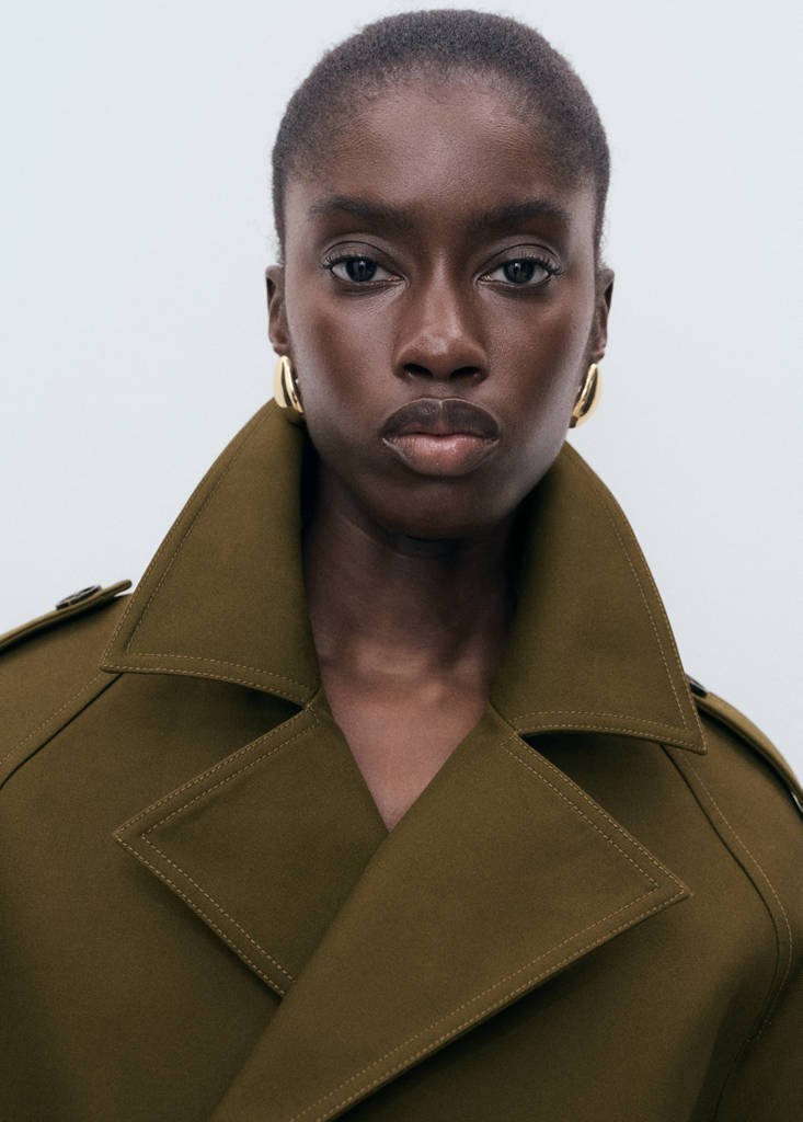 Oversized short double-breasted trench coat — Khaki