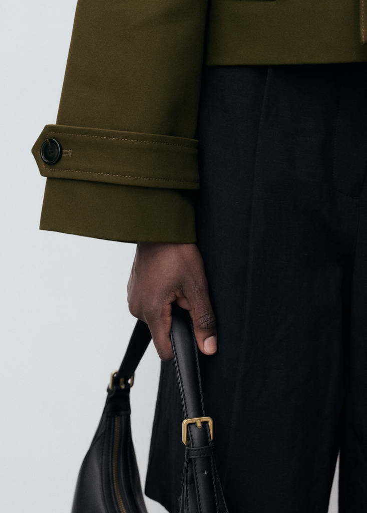 Oversized short double-breasted trench coat — Khaki