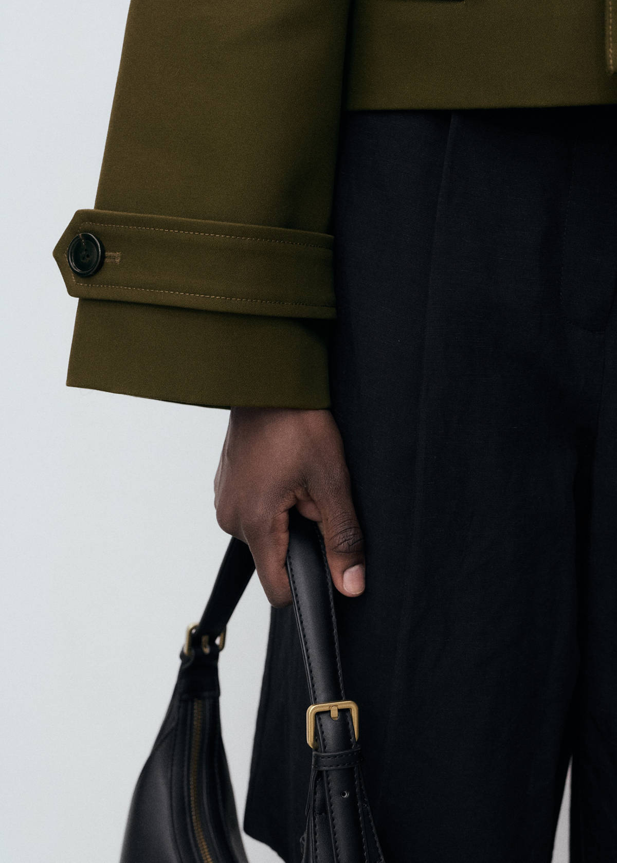 Oversized short double-breasted trench coat — Khaki