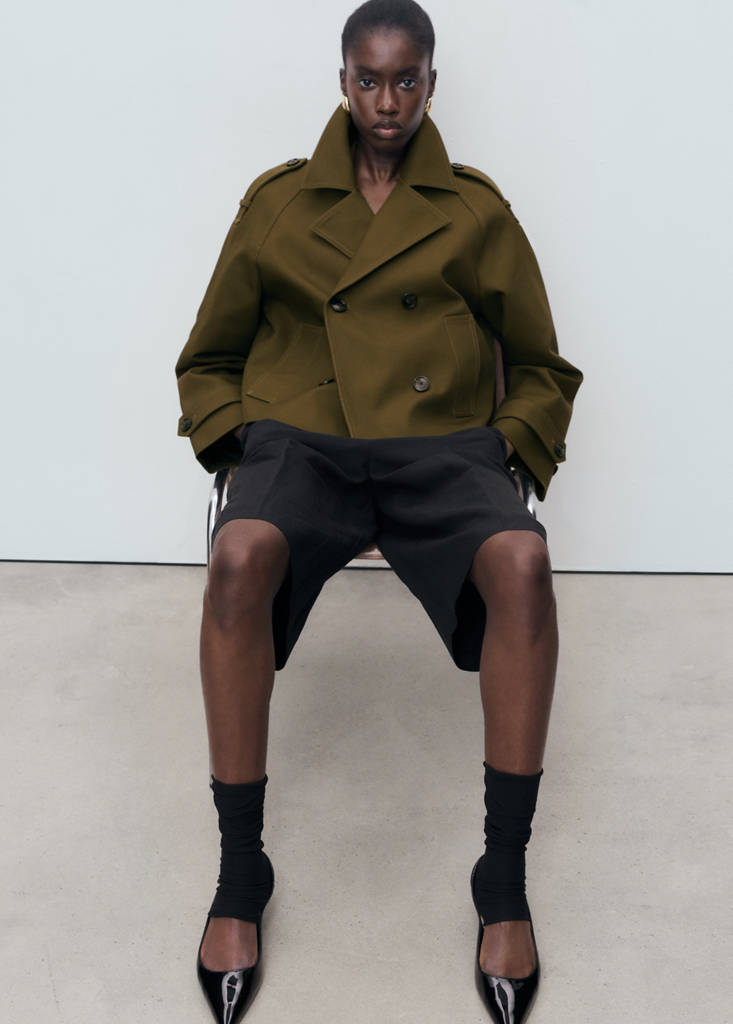 Oversized short double-breasted trench coat — Khaki