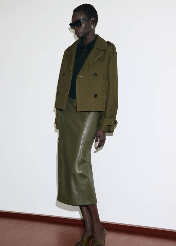 Oversized short double-breasted trench coat — Khaki