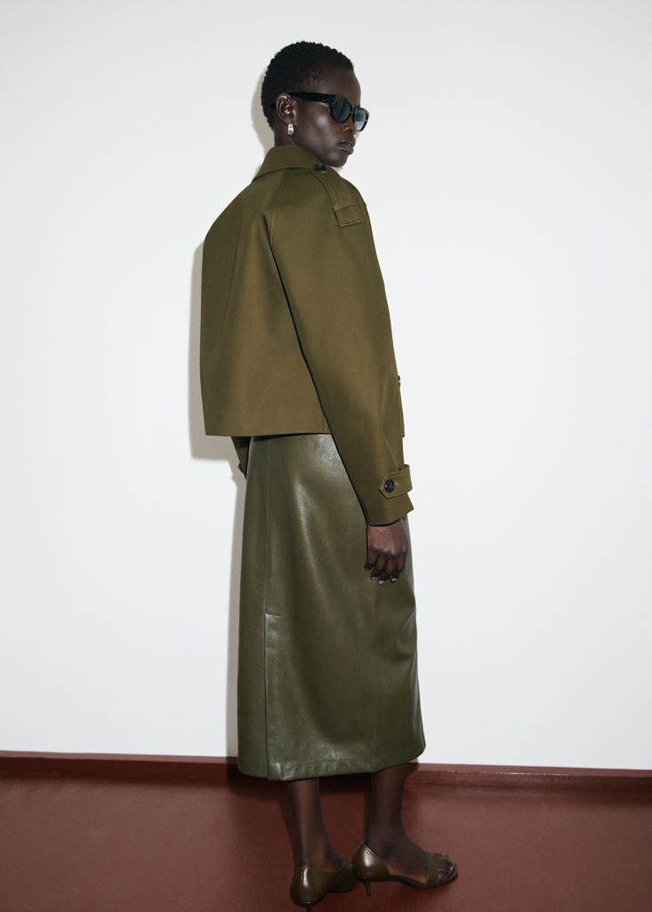 Oversized short double-breasted trench coat — Khaki