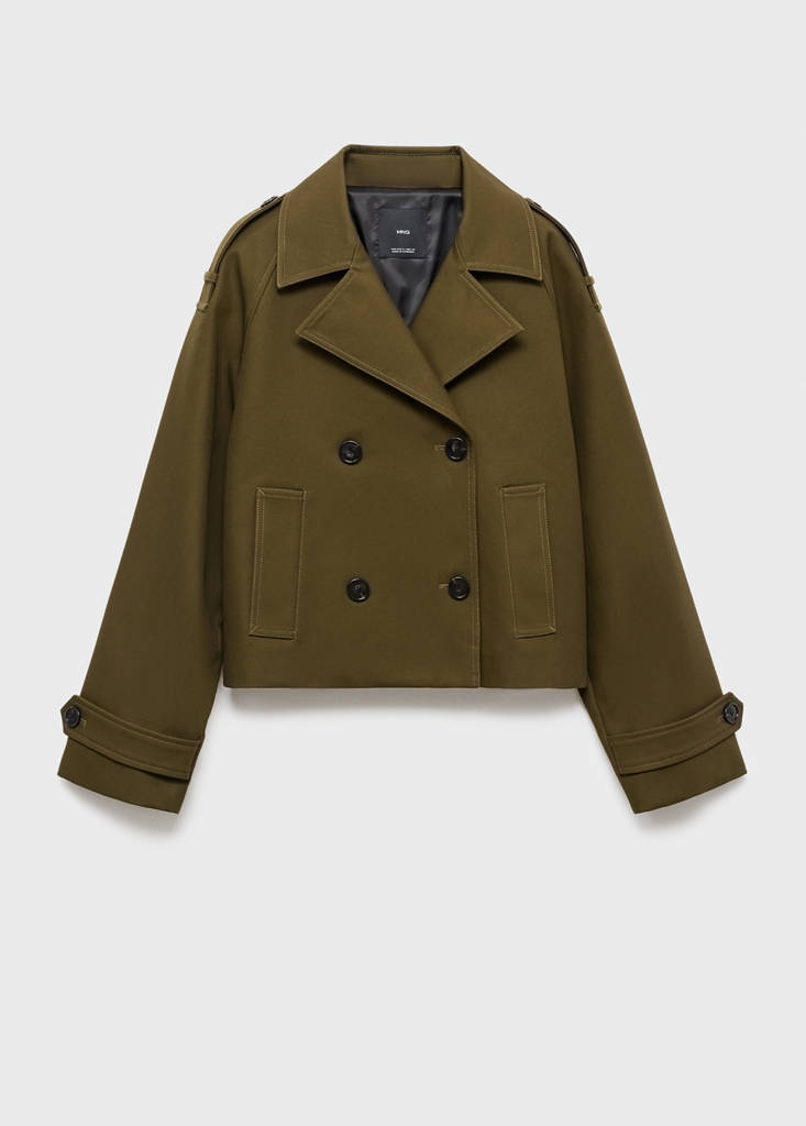 Oversized short double-breasted trench coat — Khaki