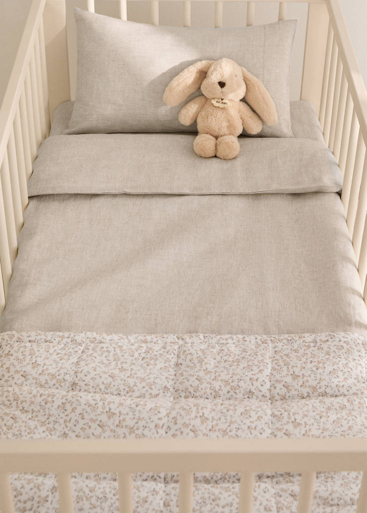 Washed linen duvet cover for cot — Beige