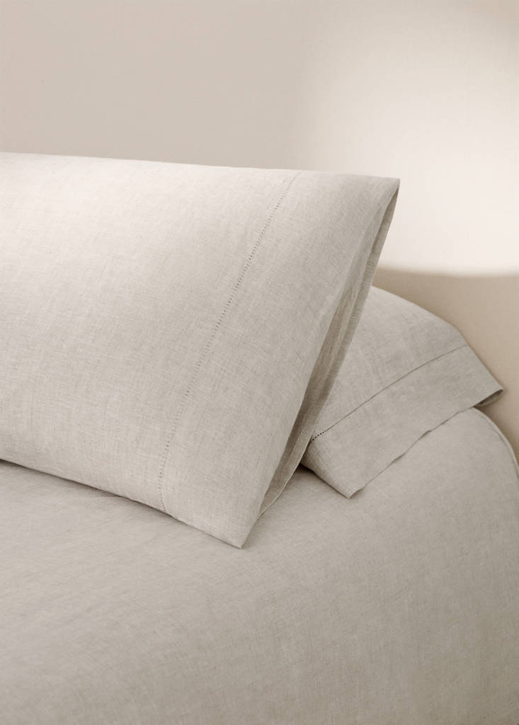 Washed linen pillowcase with hemstitch 45x110 cm — Beige