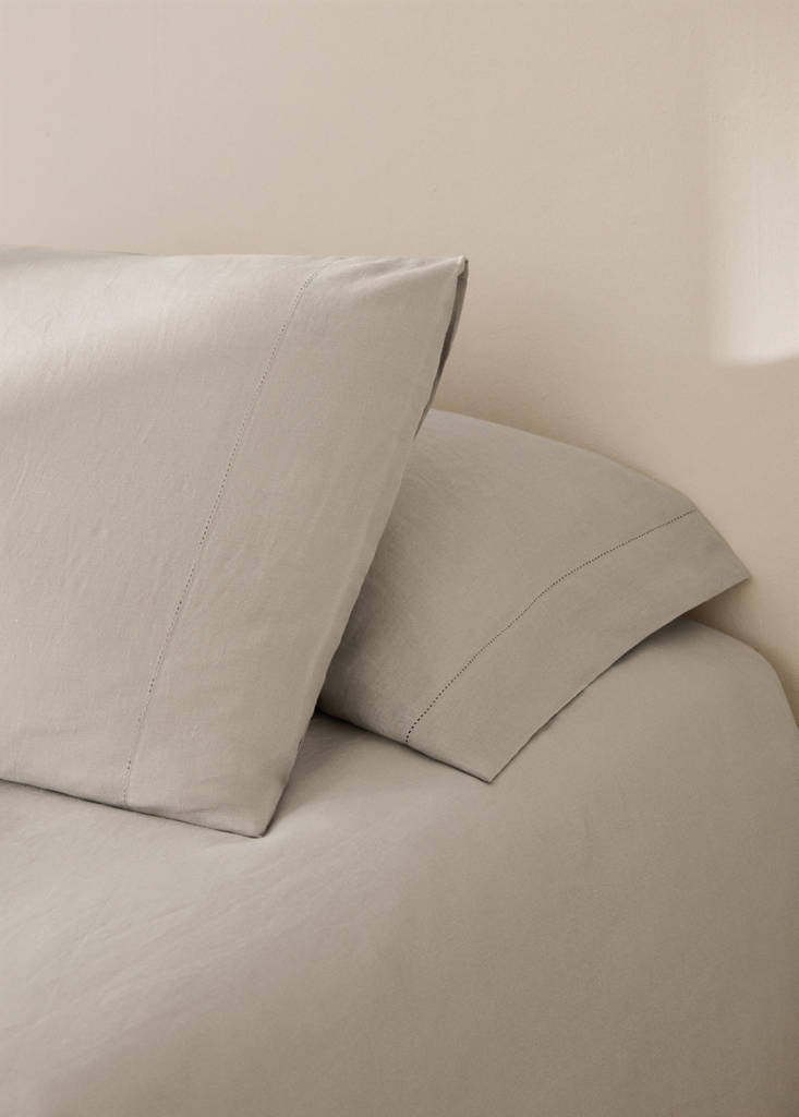 Washed linen pillowcase with hemstitch 45x110 cm — Medium Brown