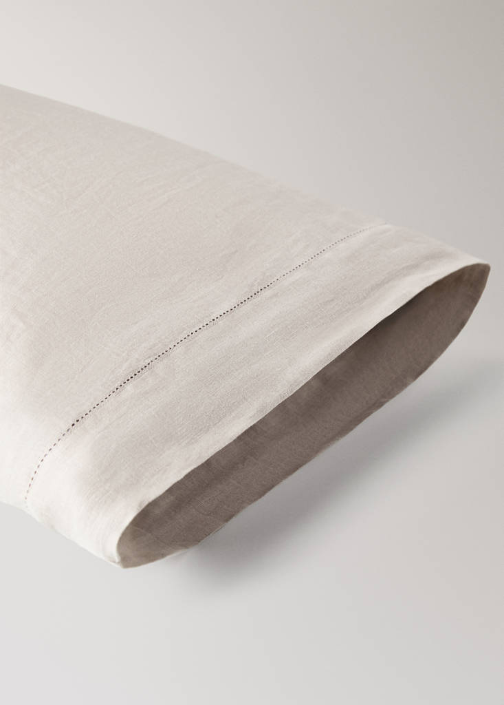 Washed linen pillowcase with hemstitch 45x110 cm — Medium Brown