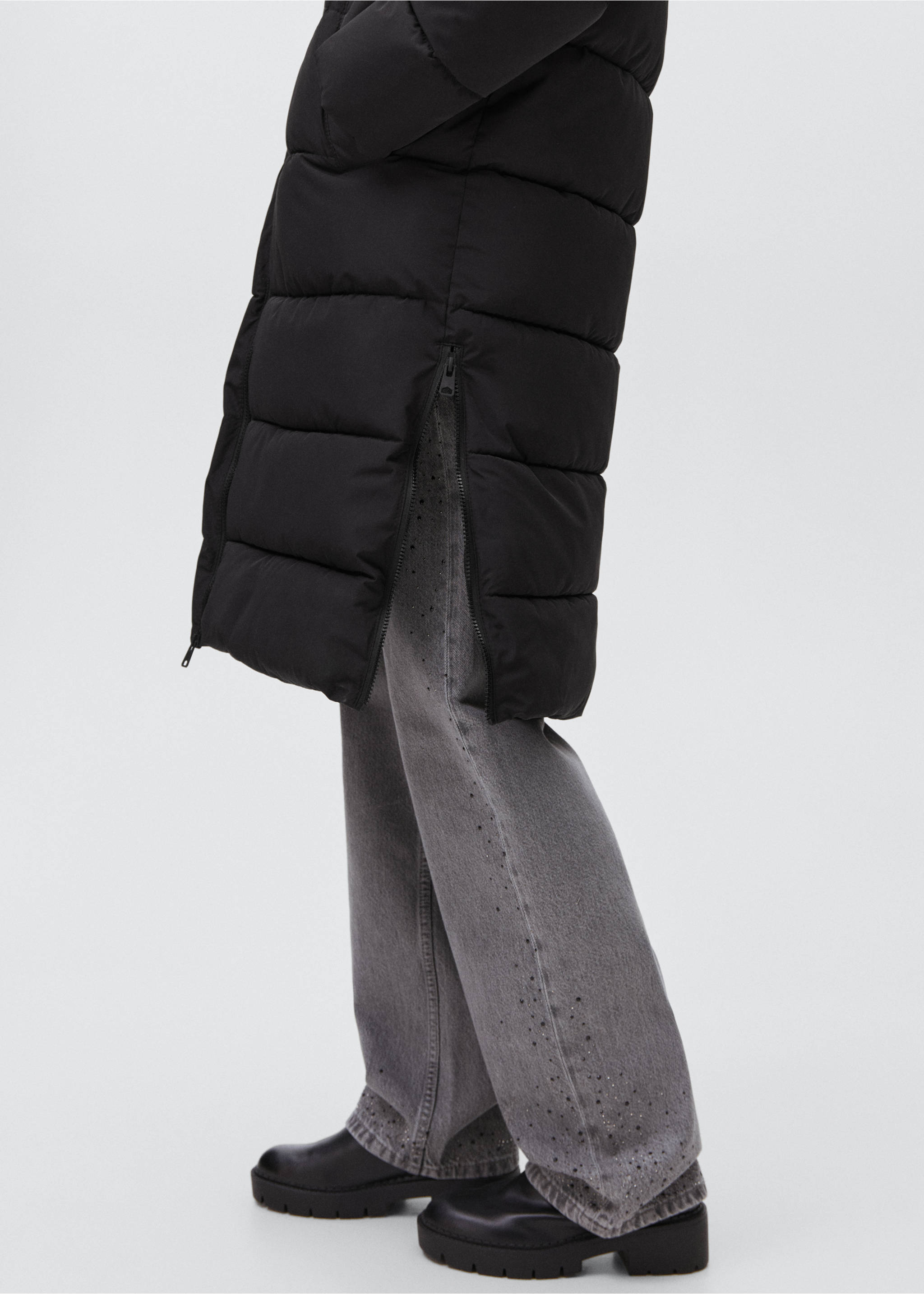 Длинный стёганый анорак - Деталь изделия 6, Черный. Ref: 17045783-00.