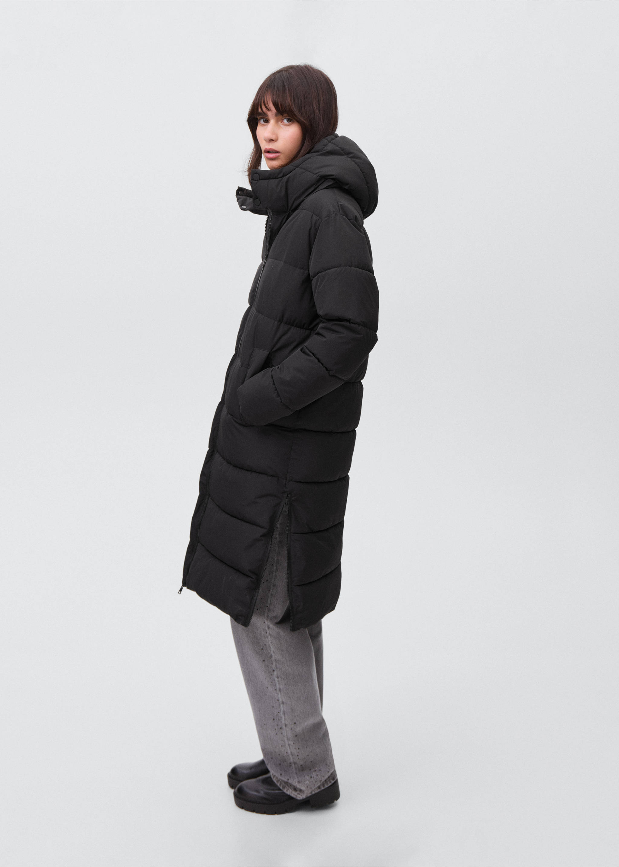 Длинный стёганый анорак - Деталь изделия 2, Черный. Ref: 17045783-00.