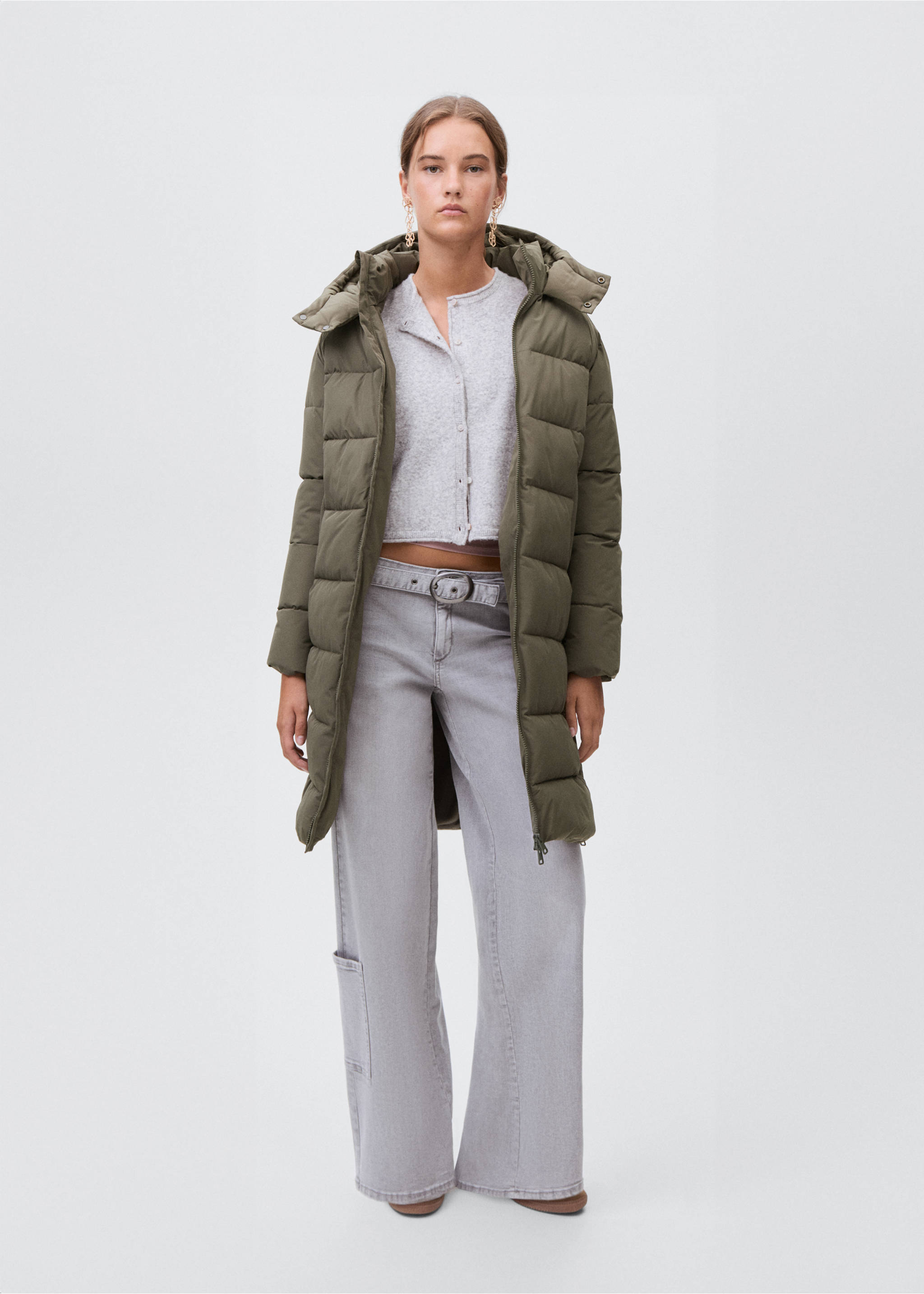 Quilted long coat - General plane, Khaki. Ref: 17045784-00.