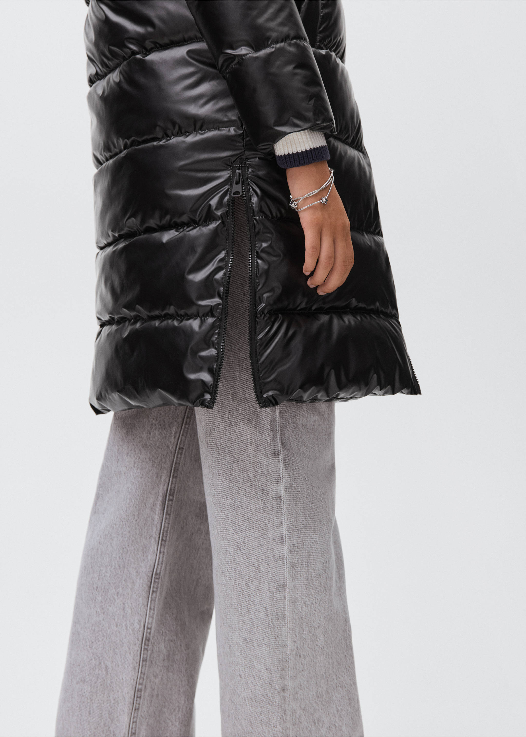 Anorak acolchado efecto piel - Detalle del artículo 3, Negro. Ref: 17045785-00.
