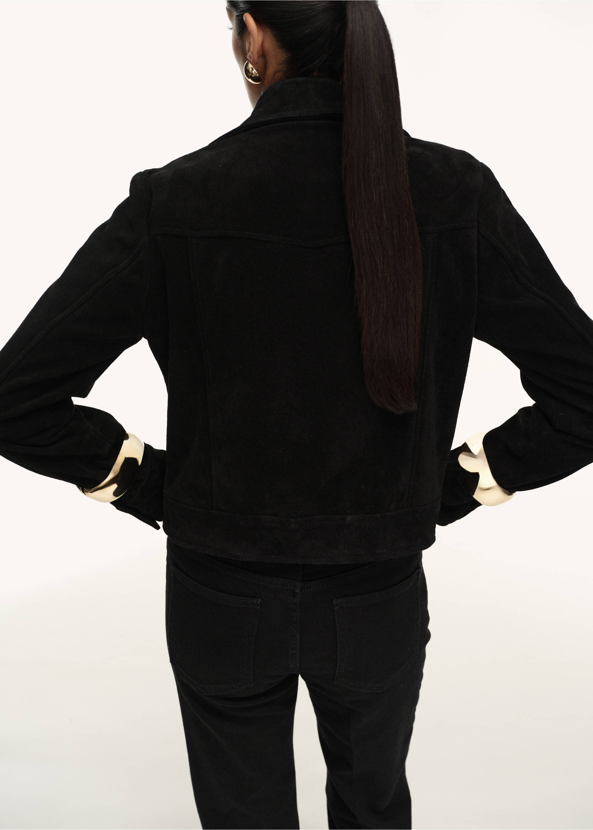 Chaqueta piel serraje botones - Reverso del artículo, Negro. Ref: 17045788-00.