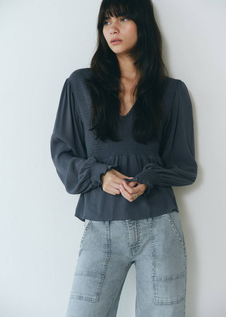 Ruched flowing blouse — Charcoal