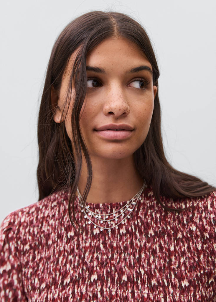 Printed ruffle dress — Maroon
