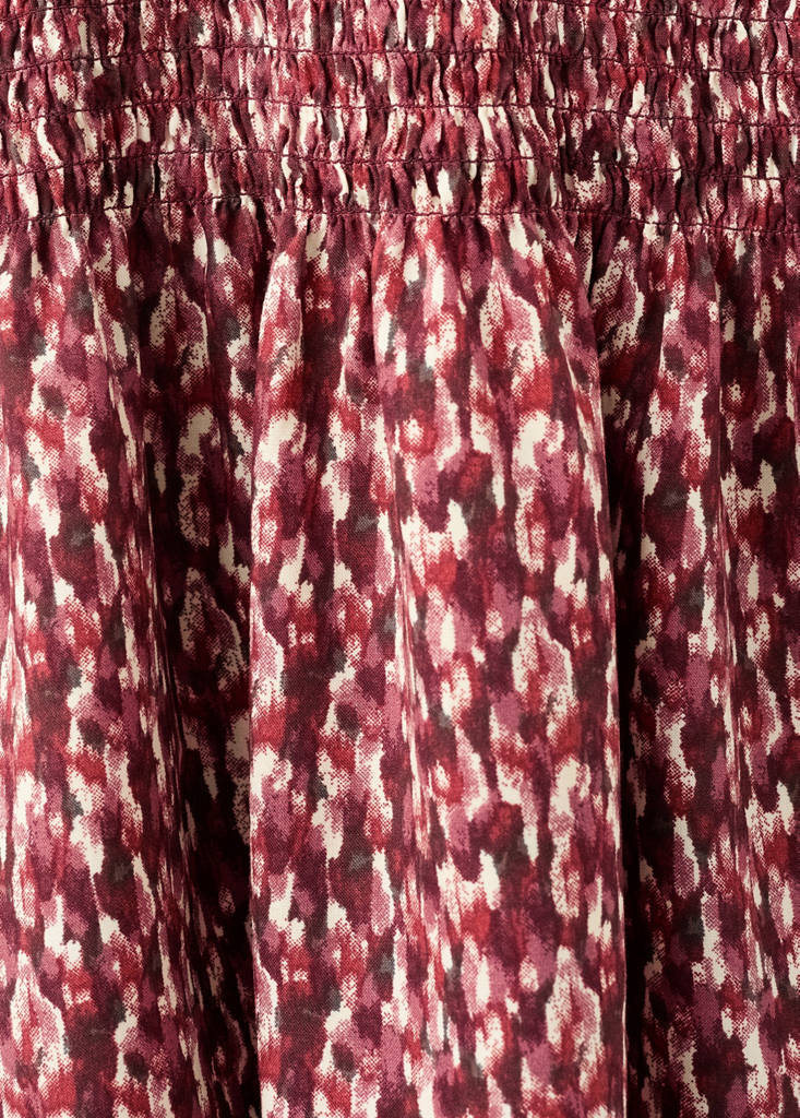 Printed ruffle dress — Maroon