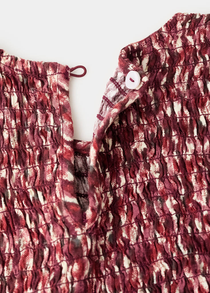 Printed ruffle dress — Maroon